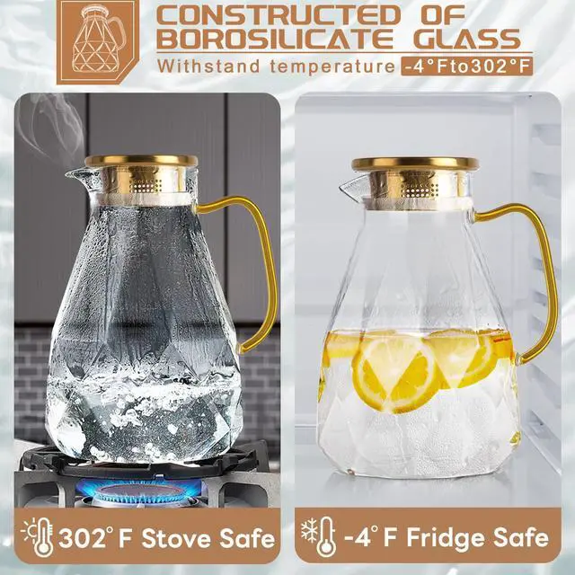 Alt view image 4 of 7 - Glass Pitcher, 2.2 Liter Water Pitcher With Lid