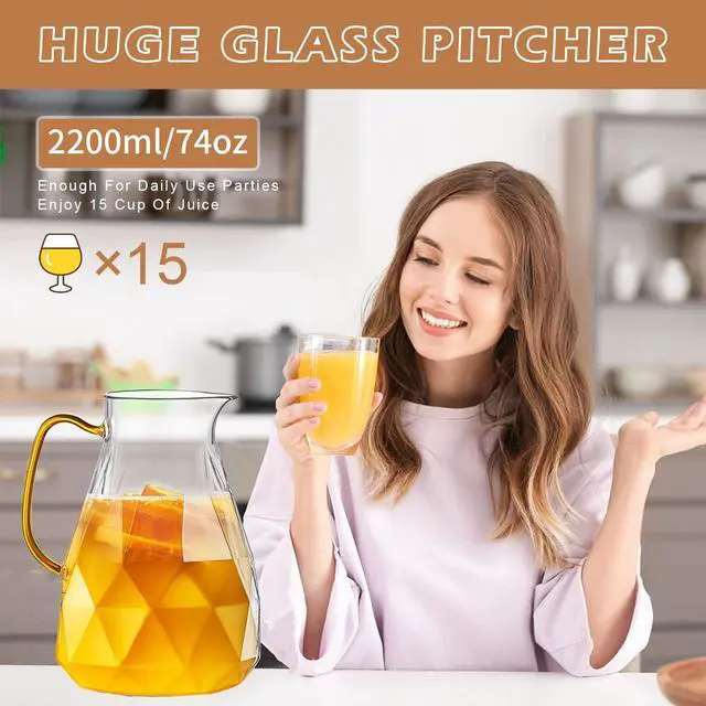 Alt view image 6 of 7 - Glass Pitcher, 2.2 Liter Water Pitcher With Lid