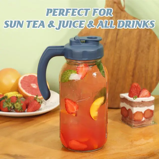Alt view image 6 of 6 - 2 Quart Glass Mason Jar Pitchers with Lids, Navy & Yellow, 2 Pack