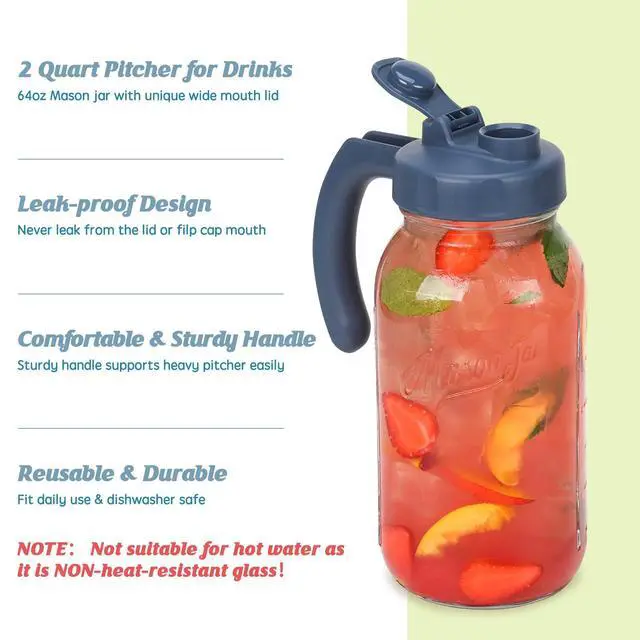 Alt view image 4 of 6 - 2 Quart Glass Mason Jar Pitchers with Lids, Navy & Yellow, 2 Pack