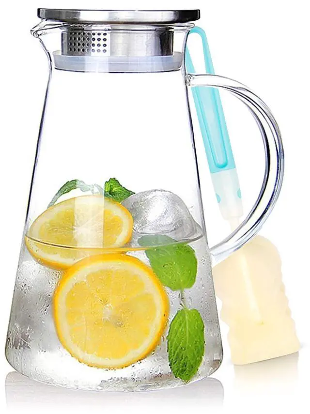 Main image of 2L/68oz Glass Pitcher with Lid and Handle,Carafe for Hot/Cold Water