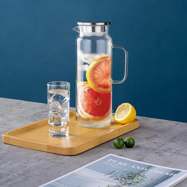 Alt view image 3 of 7 - Set of 2 Glass Pitcher with Lid,2 Quart (64 oz / 1.9 Liter) Leak Proof,Glass Water Jugs, BPA-Free,Microwave & Dishwasher Safe Pitcher,Sun & Iced Tea, Sangria,Cold Brew Coffee & More