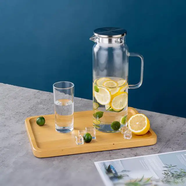 Alt view image 7 of 7 - Set of 2 Glass Pitcher with Lid,2 Quart (64 oz / 1.9 Liter) Leak Proof,Glass Water Jugs, BPA-Free,Microwave & Dishwasher Safe Pitcher,Sun & Iced Tea, Sangria,Cold Brew Coffee & More