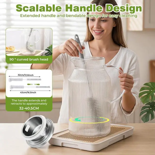 Alt view image 6 of 7 - 1 Gallon/3.8L Glass Pitcher with Lid, Extra Large Water Carafe Jug, Borosilicate Glass Iced Tea Pitcher, Glass Water Pitcher with Silicone Base, Leak-proof Ring & Cleaning Brush Included (Striped)
