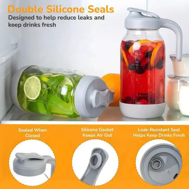 Alt view image 3 of 7 - 64 oz (2 Qt) Glass Mason Jar Pitcher with Pour Spout Lid & Handle