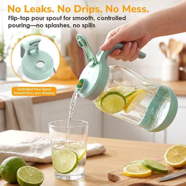 Alt view image 2 of 7 - 64 oz (2 Qt) Glass Mason Jar Pitcher with Pour Spout Lid & Handle