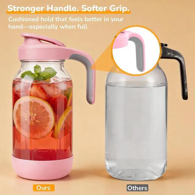 Alt view image 4 of 7 - 64 oz (2 Qt) Glass Mason Jar Pitcher with Pour Spout Lid & Handle