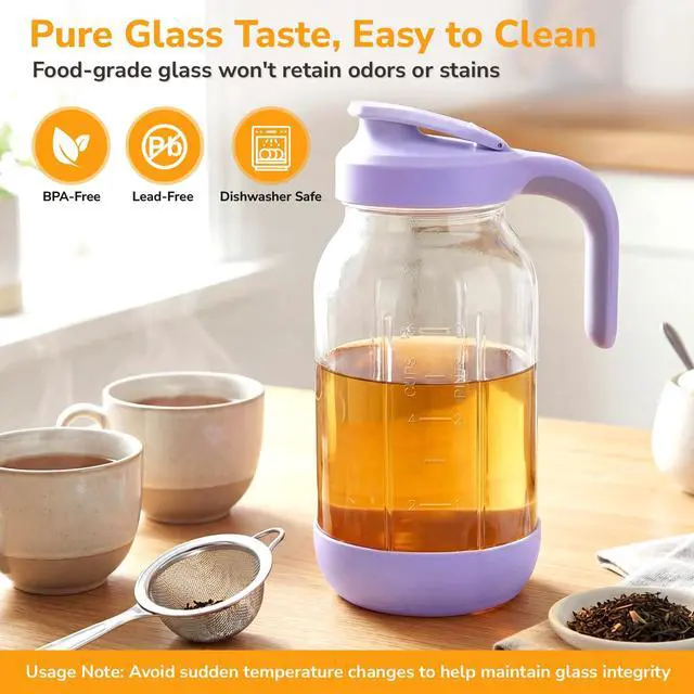 Alt view image 6 of 7 - 64 oz (2 Qt) Glass Mason Jar Pitcher with Pour Spout Lid & Handle