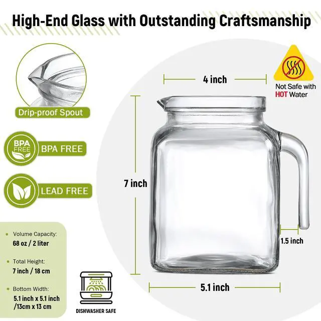 Alt view image 2 of 7 - 68 Oz Seal Pitcher With Lid and Spout, Large Iced Tea Pitcher for Fridge, Wide Mouth Glass Jar Container for Homemade Juice & Iced Tea, Iced Coffee, and Drinks