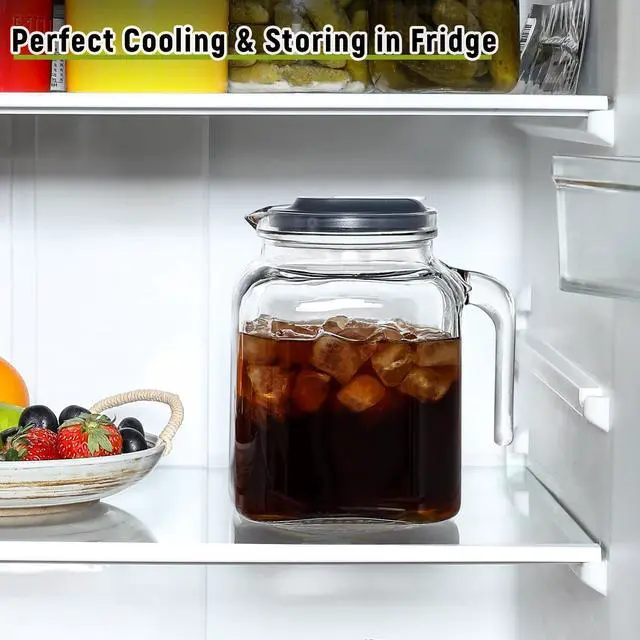 Alt view image 4 of 7 - 68 Oz Seal Pitcher With Lid and Spout, Large Iced Tea Pitcher for Fridge, Wide Mouth Glass Jar Container for Homemade Juice & Iced Tea, Iced Coffee, and Drinks