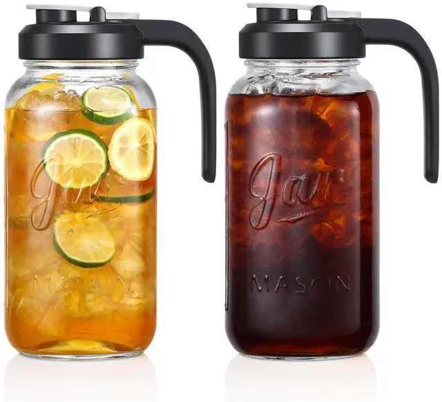Main image of Set of 2, Glass Pitcher with Lid - 2 Quart Mason Jar Pitcher with Filter Lid, Wide Mouth Jar Leak-proof Water Jug, Heavy Duty Container for Water, Juice, Milk, Tea, Iced Coffee, and Drinks