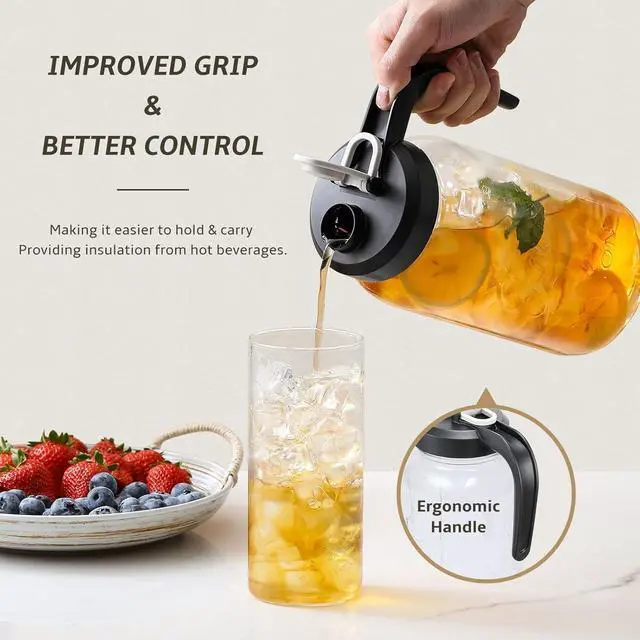 Alt view image 4 of 6 - Set of 2, Glass Pitcher with Lid - 2 Quart Mason Jar Pitcher with Filter Lid, Wide Mouth Jar Leak-proof Water Jug, Heavy Duty Container for Water, Juice, Milk, Tea, Iced Coffee, and Drinks