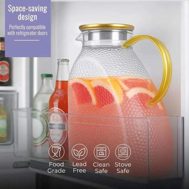 Alt view image 4 of 7 - Glass Pitcher With Lid and Spout, 1.8 Liter 60 oz Glass Pitchers With Handle And Lid, Jug Water Pitchers For Fridge, Carafe Jar for Hot/Cold Water Iced Tea Juice Coffee Milk Beverage