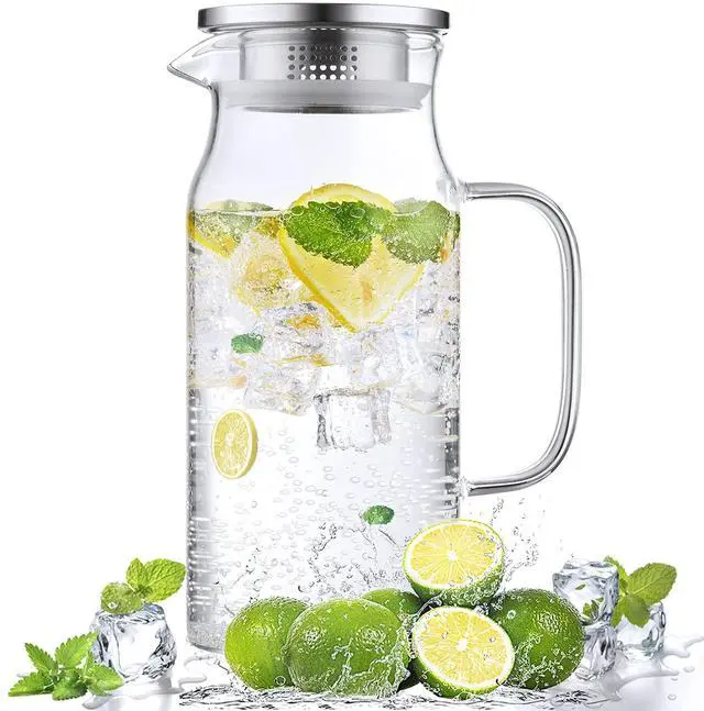 Main image of 1.2 Liter 40 oz Small Glass Pitcher with Lid and Handle, Glass Carafe for Hot/Cold Water, Iced Tea Jug for Coffee, Juice and Homemade Beverage