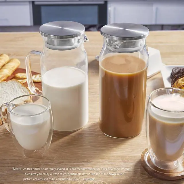 Alt view image 6 of 7 - 1.2 Liter 40 oz Small Glass Pitcher with Lid and Handle, Glass Carafe for Hot/Cold Water, Iced Tea Jug for Coffee, Juice and Homemade Beverage