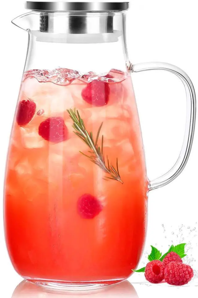 Main image of Borosilicate Glass Pitcher with Lid and Handle, 64oz for Hot Cold Beverages
