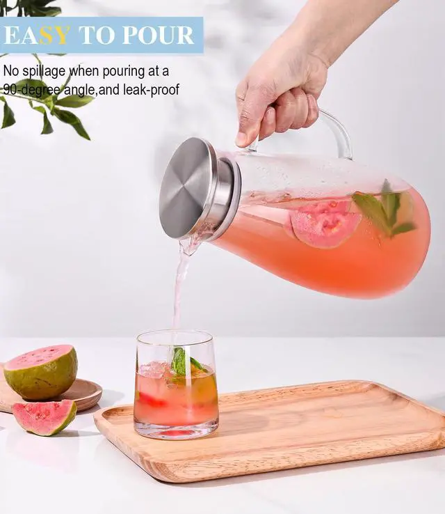 Alt view image 3 of 6 - Borosilicate Glass Pitcher with Lid and Handle, 64oz for Hot Cold Beverages