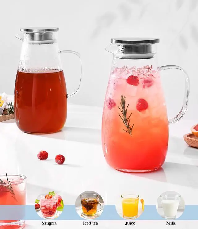 Alt view image 4 of 6 - Borosilicate Glass Pitcher with Lid and Handle, 64oz for Hot Cold Beverages