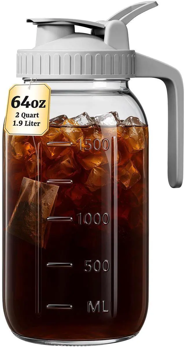 Main image of 64 oz Mason Jar Pitcher, Glass Pitcher with Lid for Sun Tea & Iced Tea