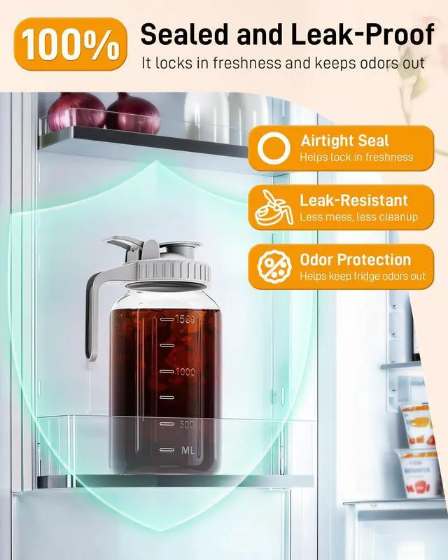 Alt view image 3 of 7 - 64 oz Mason Jar Pitcher, Glass Pitcher with Lid for Sun Tea & Iced Tea