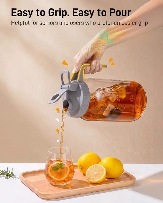 Alt view image 5 of 7 - 64 oz Mason Jar Pitcher, Glass Pitcher with Lid for Sun Tea & Iced Tea