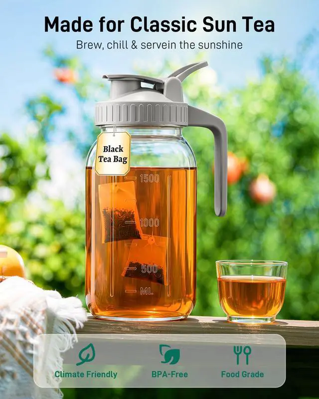 Alt view image 6 of 7 - 64 oz Mason Jar Pitcher, Glass Pitcher with Lid for Sun Tea & Iced Tea