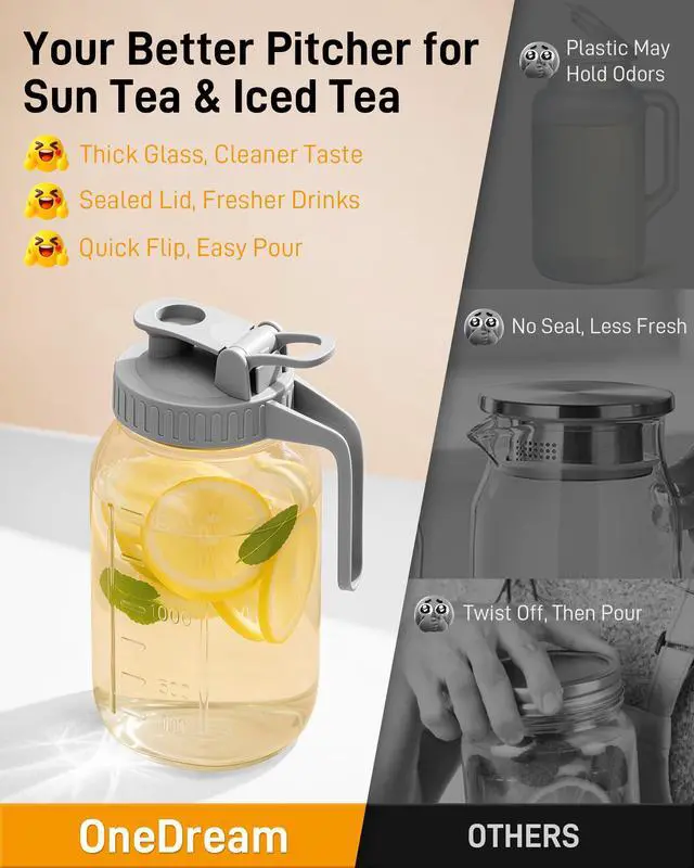 Alt view image 7 of 7 - 64 oz Mason Jar Pitcher, Glass Pitcher with Lid for Sun Tea & Iced Tea
