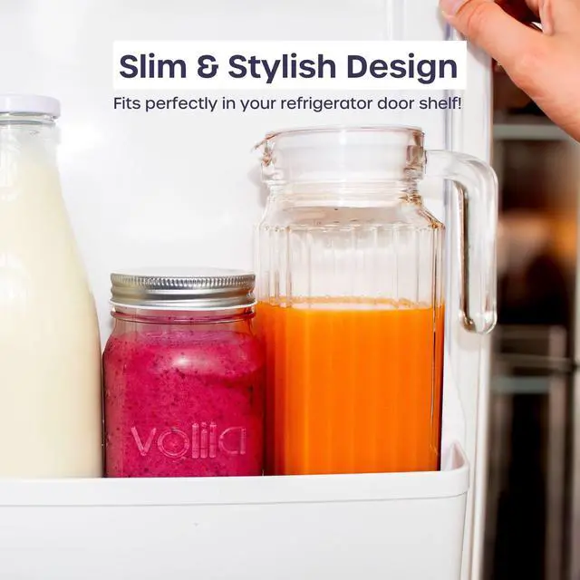 Alt view image 4 of 7 - Glass Pitcher with Lid 2 Pack 34 oz Glass Water Pitcher with Handle, Ribbed Glass Container with Lid and Vented Spout for Fridge Shelf, Iced Tea, Lemonade, Juice