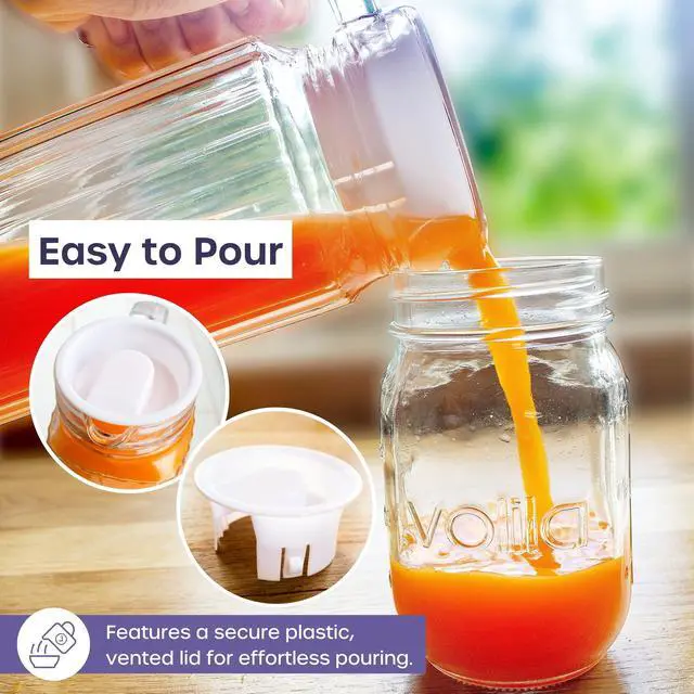 Alt view image 5 of 7 - Glass Pitcher with Lid 2 Pack 34 oz Glass Water Pitcher with Handle, Ribbed Glass Container with Lid and Vented Spout for Fridge Shelf, Iced Tea, Lemonade, Juice