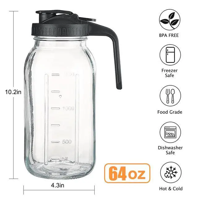 Alt view image 2 of 7 - 3Pack 64OZ Glass Mason Jar Pitcher with Pour Spout Lid