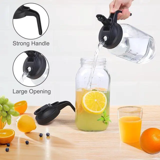 Alt view image 6 of 7 - 3Pack 64OZ Glass Mason Jar Pitcher with Pour Spout Lid