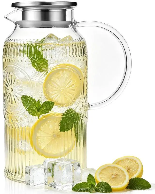 Main image of 68 oz Glass Water Pitcher with Handle and Lid Borosilicate Tea Carafe