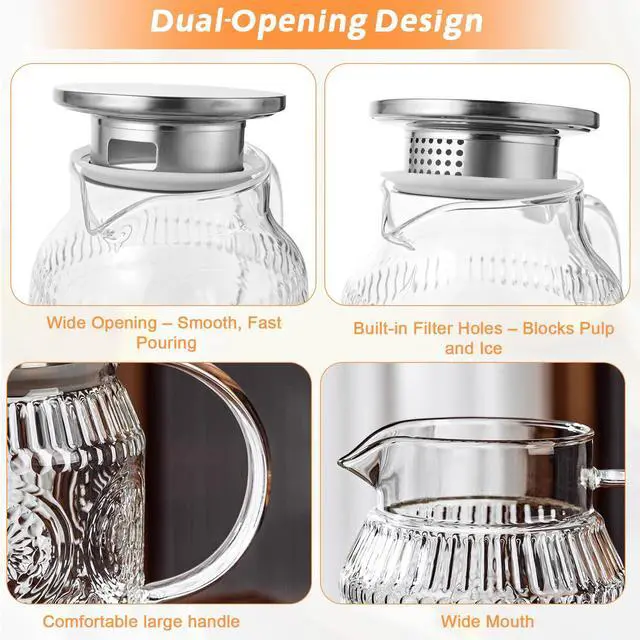 Alt view image 5 of 7 - 68 oz Glass Water Pitcher with Handle and Lid Borosilicate Tea Carafe