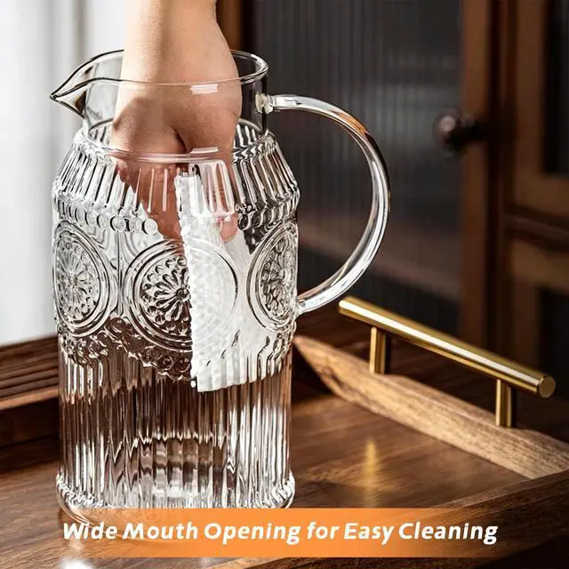 Alt view image 7 of 7 - 68 oz Glass Water Pitcher with Handle and Lid Borosilicate Tea Carafe