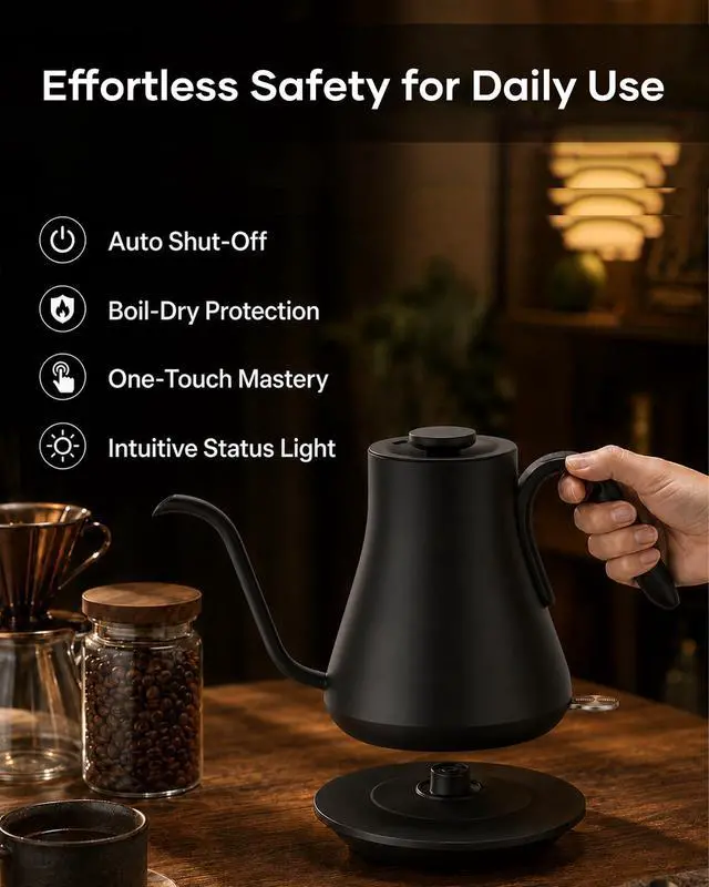 Alt view image 6 of 7 - Gooseneck Electric Kettle 0.8L, Fast Boil Pour Over Coffee, Tea
