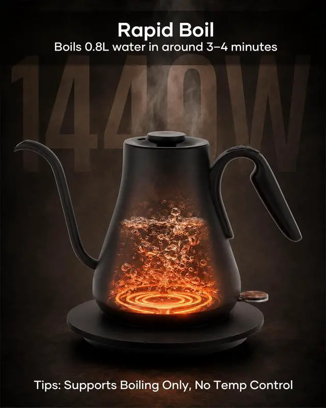 Alt view image 3 of 7 - Gooseneck Electric Kettle 0.8L, Fast Boil Pour Over Coffee, Tea