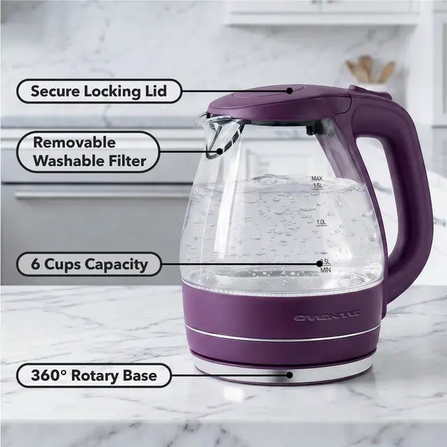 Alt view image 2 of 7 - 1.5L Glass Electric Kettle Water Boiler, Purple KG83P