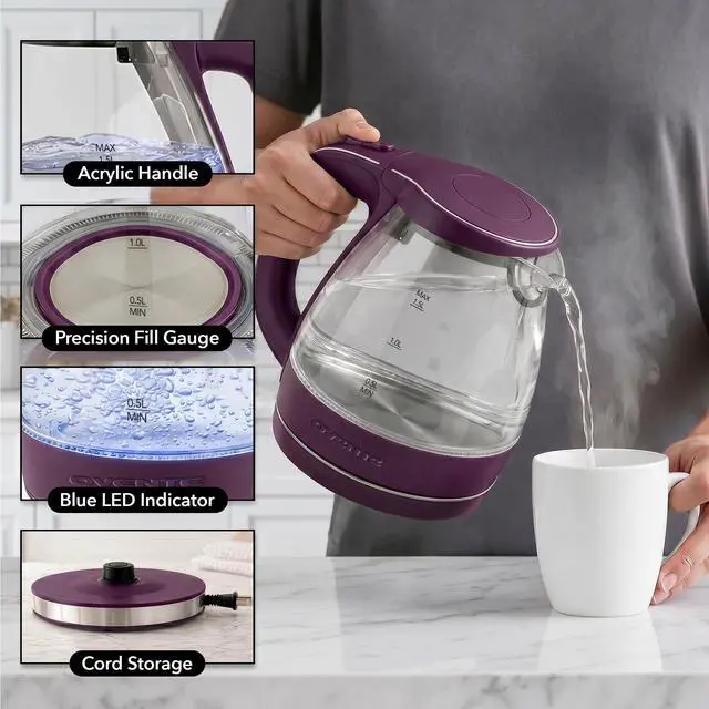 Alt view image 4 of 7 - 1.5L Glass Electric Kettle Water Boiler, Purple KG83P