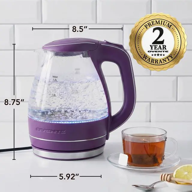 Alt view image 6 of 7 - 1.5L Glass Electric Kettle Water Boiler, Purple KG83P