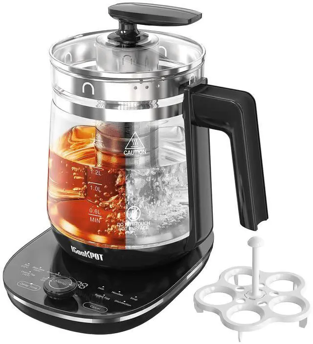 Main image of Hot Tea Maker Glass Electric Kettle with Infuser and Temperature Control,1.5L Stainless Steel 1200W Rapid Boiling,Programmable Control for your Favorite Teas and Coffee,Black