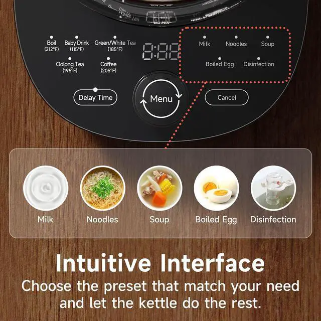 Alt view image 5 of 7 - Hot Tea Maker Glass Electric Kettle with Infuser and Temperature Control,1.5L Stainless Steel 1200W Rapid Boiling,Programmable Control for your Favorite Teas and Coffee,Black