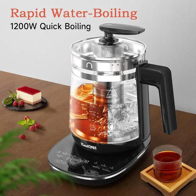 Alt view image 2 of 7 - Hot Tea Maker Glass Electric Kettle with Infuser and Temperature Control,1.5L Stainless Steel 1200W Rapid Boiling,Programmable Control for your Favorite Teas and Coffee,Black