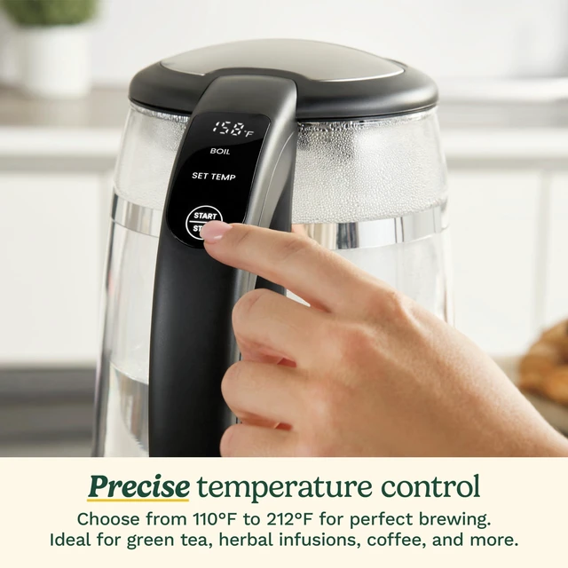 Alt view image 4 of 7 - 1.7L Glass Variable Temperature Control Electric Kettle 110°F212°F with Touchscreen Controls, Illumination, DualLayer CoolTouch Design & Nondrip Spout