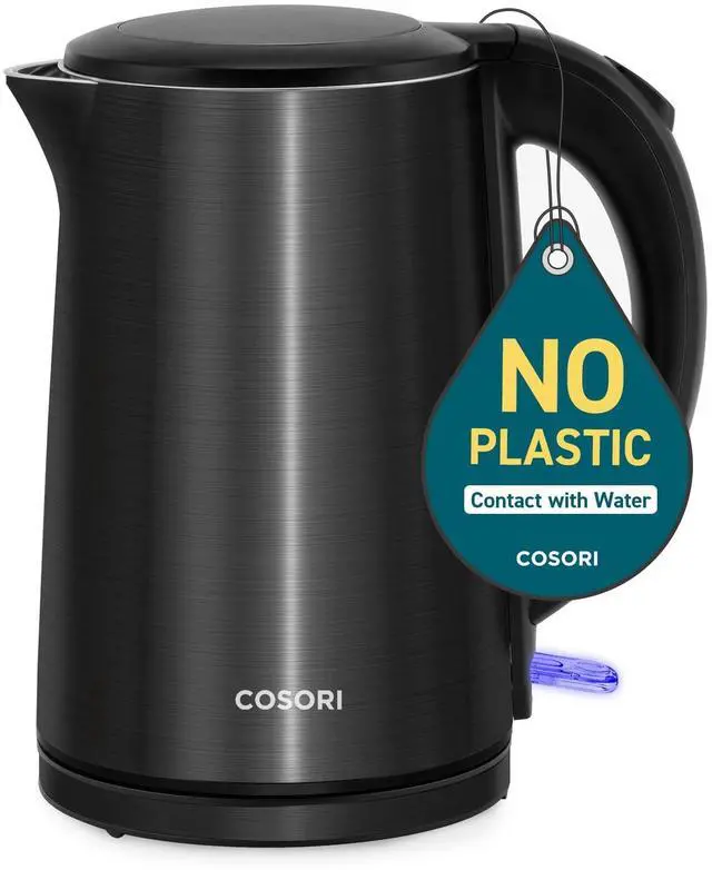 Main image of Stainless Steel Electric Kettle, Plastic-Free Interior, 1.5L, Black