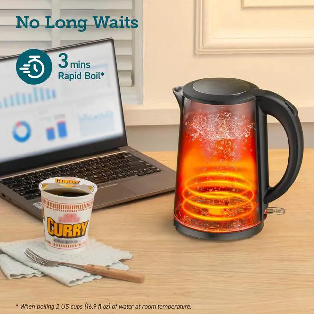 Alt view image 3 of 6 - Stainless Steel Electric Kettle, Plastic-Free Interior, 1.5L, Black