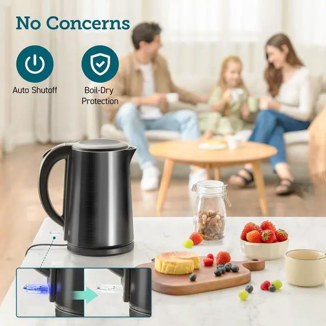 Alt view image 4 of 6 - Stainless Steel Electric Kettle, Plastic-Free Interior, 1.5L, Black