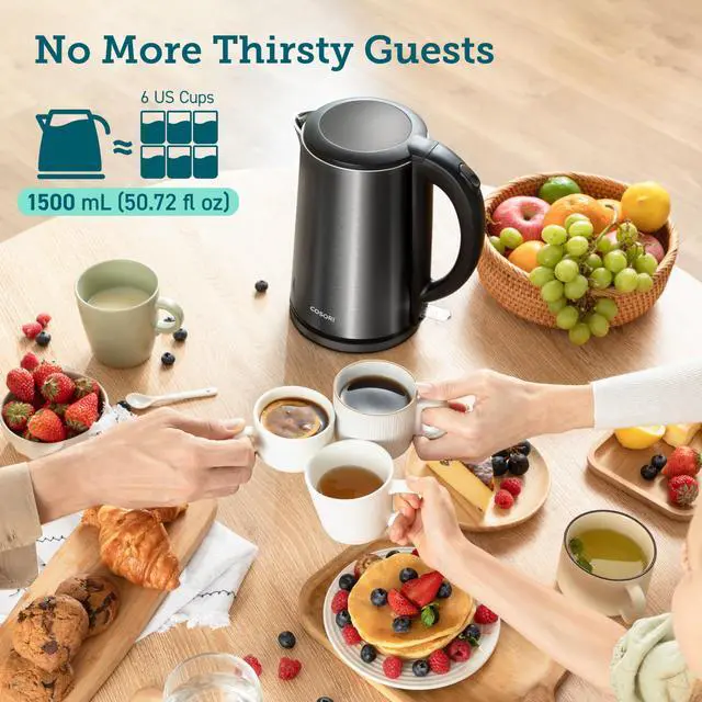Alt view image 5 of 6 - Stainless Steel Electric Kettle, Plastic-Free Interior, 1.5L, Black