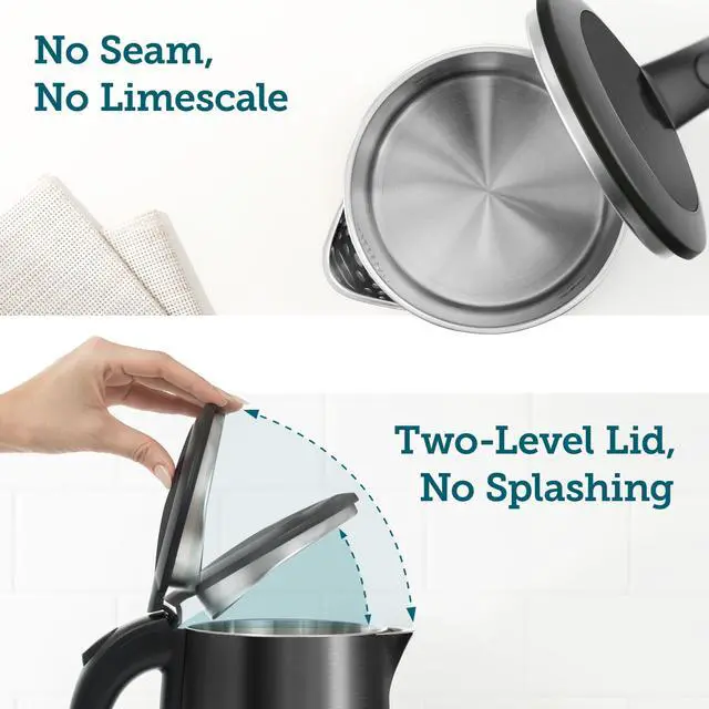 Alt view image 6 of 6 - Stainless Steel Electric Kettle, Plastic-Free Interior, 1.5L, Black