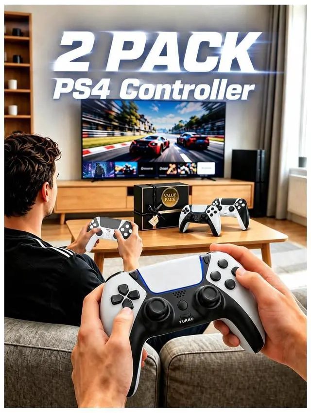 Main image of 2 Pack for PS4 Controller,Wireless Dual Remote Shock Control for PS4 Slim Pro,ALPS Zero Drift Sticks Game Control,PC Gaming Turbo Back Paddles Gamepad,Alternative Original,Black White