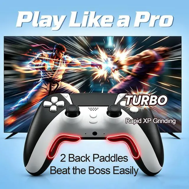Alt view image 7 of 7 - 2 Pack for PS4 Controller,Wireless Dual Remote Shock Control for PS4 Slim Pro,ALPS Zero Drift Sticks Game Control,PC Gaming Turbo Back Paddles Gamepad,Alternative Original,Black White